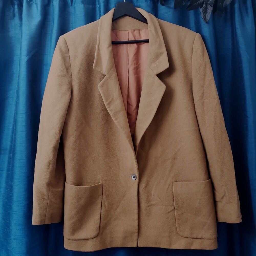 Vintage 80's I. Magnin Camel Color 100% Cashmere Jacket Sz 14 Minimalist Luxury
